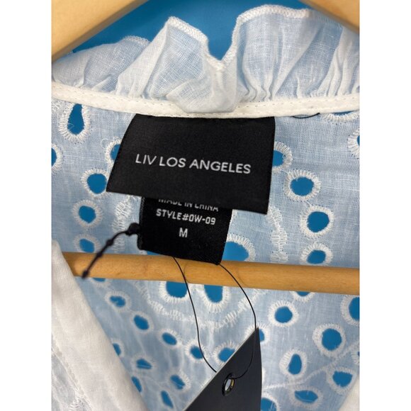 Liv Los Angeles Eyelet Long Sleeve Button Blouse V-Neck Boho White Medium NEW - Picture 3 of 5